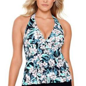 Swim Solutions Tiered Halter Floral Tankini Top